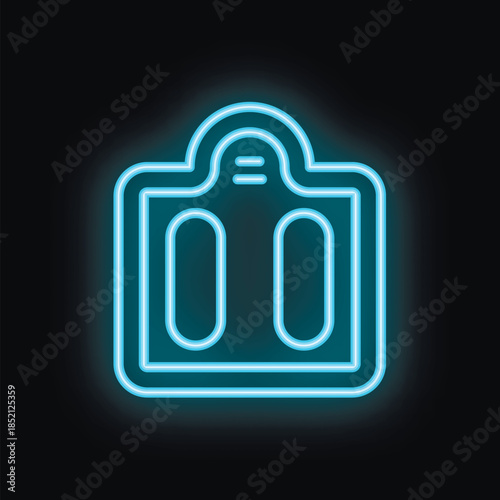 Neon bathroom scale glowing blue against a black background, perfect for health, fitness, and weight loss concepts