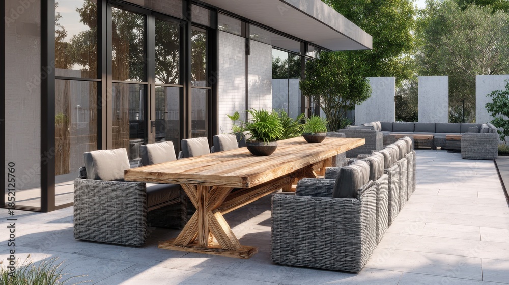 Fototapeta premium modern outdoor tables made from weatherresistant materials perfect for eating out and entertaining