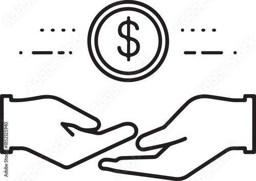 Giving and receiving money icons hand holding coin symbol donation and investment concept icons - Glyph solid icon - Editable modern style icon.
