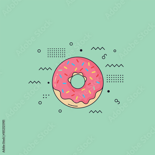 Delicious Donut with Pink Frosting and Colorful Sprinkles Illustration.