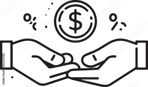 Hand holding dollar coin line art icon for finance and investment
