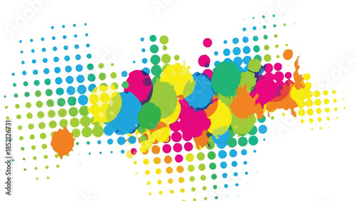 Abstract Colorful Paint Splatter Halftone Dot Vector Graphic Isolated Element