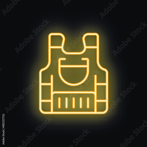 Yellow neon icon representing a bulletproof vest, symbolizing protection and security