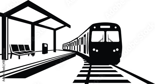 Subway train arriving at an empty platform in a modern city underground station