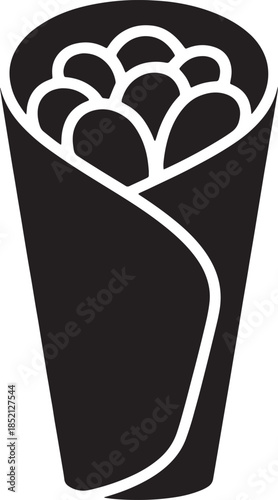 Wrap sandwich silhouette icon, street food takeaway and fast food concept black and white vector