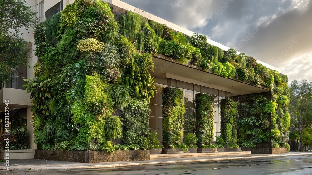 Fototapeta premium vibrant vertical garden oasis adorning architectural facade lush greenery transforming urban spaces