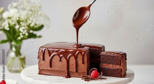 Decadent Rich Chocolate Cake with Glossy Ganache Drips, Perfect for Sweet Indulgence and Celebration.