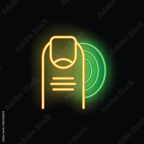 Neon finger activating a digital interface with its glowing touch