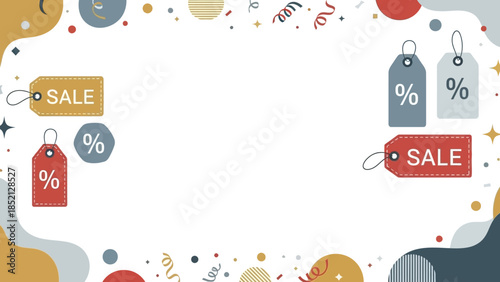 Colorful Sale Promotion with Tags and Confetti for Marketing.