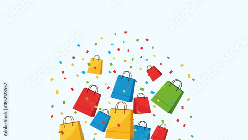 Colorful Shopping Bags and Confetti Celebration Illustration.