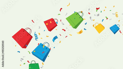 Colorful Shopping Bags and Confetti Celebration Illustration.
