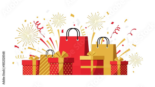 Festive Celebration with Gifts and Shopping Bags.