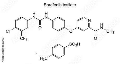Sorafenib tosilate, chemical structure of sorafenib tosilate, drug substance