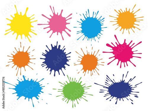 Colorful Ink Splatters Set Against White Backdrop