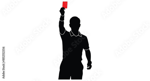 Referee signaling a red card with an upraised arm a striking black silhouette
