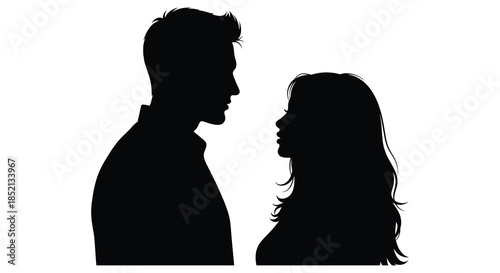 A couple facing each other in profile a striking representation in black silhouette