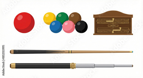 Billiard balls, cues, and cribbage board set for games