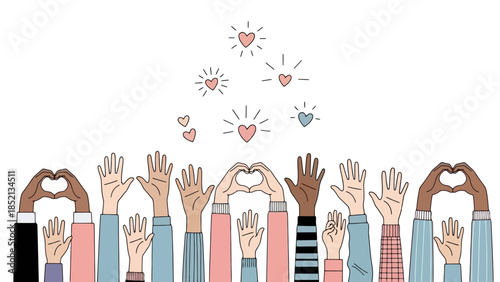 Diverse Hands Forming Hearts Vector Illustration of Love and Unity