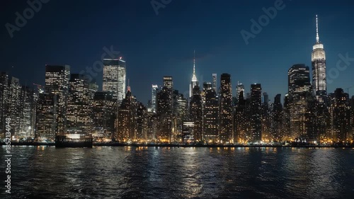 New York City Skyline at Night Time Lapse.