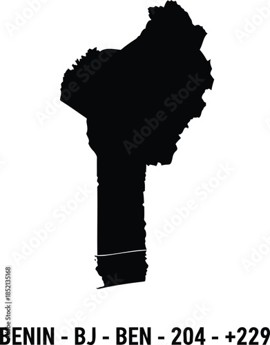 Map of benin country with country code and dialing code