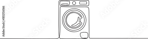 Continuous Line Art of Washing Machine Line Drawing on White Background. Laundry One Line Abstract Concept for Minimalist Design. one line Icon drawing