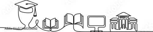 studies at school, college, university one line art. Continuous line drawing of online knowledge, learning, education, teaching. one line Icon drawing