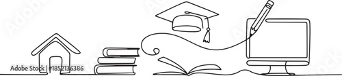 studies at school, college, university one line art. Continuous line drawing of online knowledge, learning, education, teaching. one line Icon drawing