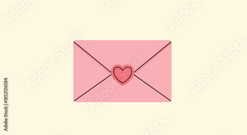 Simple and cute pink envelope sealed with a heart-shaped sticker, representing a love letter, romance, or Valentine's Day message.