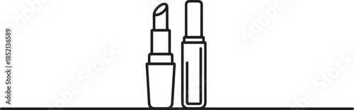 Lipstick and lip gloss isolated. Vector graphic line illustration. Black and white kawaii icon. For poster, party invitation, backdrop. one line Icon drawing