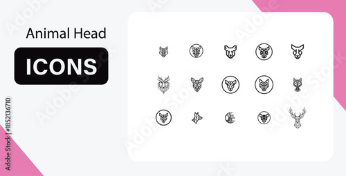 Collection of Minimalist Geometric Animal Head Icons and Logo Templates for Brand Identity
