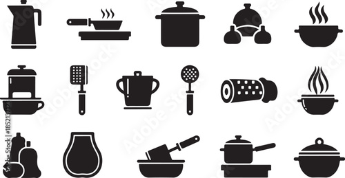 Cooking and kitchen utensil icons set