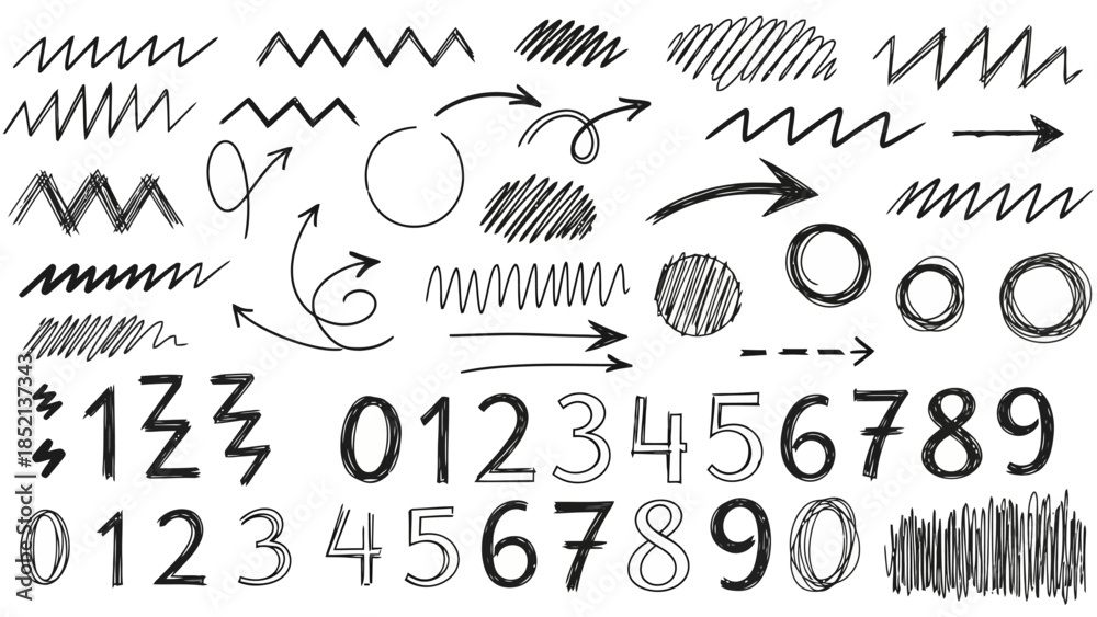 Obraz premium Hand Drawn Scribbles, Arrows, and Numbers Vector Illustration