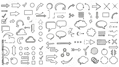 Hand Drawn Flowchart Elements Vector Illustration Set