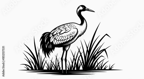 Elegant crane standing tall amidst the tall grass a graceful avian portrait.