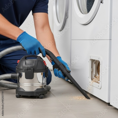 Wallpaper Mural Professional technician cleaning a dryer vent with a vacuum cleaner in a laundry room. Torontodigital.ca