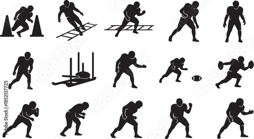 Football training drills and player poses icons