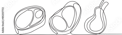 one line drawing Beef steak food icons, Continuous one line drawing of meat veal, pork, beef. one line Icon drawing