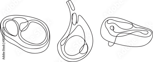 one line drawing Beef steak food icons, Continuous one line drawing of meat veal, pork, beef. one line Icon drawing