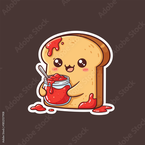 Cute Toast Character with Jam Jar Illustration.