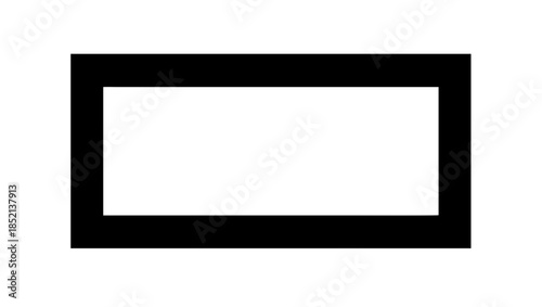 Clean and minimalist black rectangle outline on a pristine white background, representing an empty frame or basic design element for various graphic compositions and digital interfaces