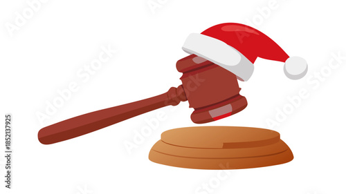 Symbolic representation of legal themes during the festive season, featuring a classic judge's gavel adorned with a cheerful Santa hat, embodying holiday law and seasonal justice