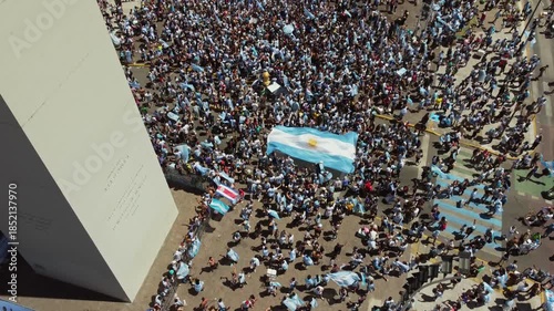 Aerial. Argentinians Celebrate in the Streets
