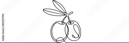 Continuous Line Drawing of Olive Icon. Hand Drawn Symbol Vector Illustration, Olive Brunch Vector Illustration. Fruit, Green, Mediterranean Cuisine, Olive Oil, Aroma. one line Icon drawing