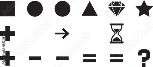 Visual math puzzle with shapes and symbols