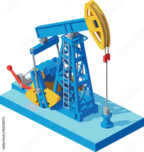 Oil pumpjack illustration showing petroleum extraction machinery for energy production industrial drilling operations and oilfield infrastructure technology industry equipment system