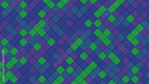 Geometric pattern of interlocking diamonds in shades of blue, green, and purple