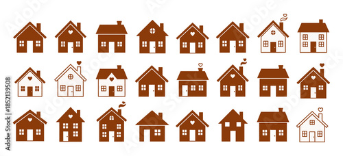 Collection of various brown house icons with different designs