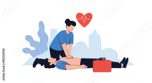 A first responder performs cardiopulmonary resuscitation (CPR) with chest compressions on an unconscious person, providing emergency medical assistance to save a life.