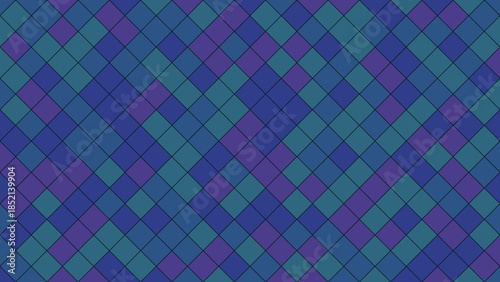 Geometric pattern of interlocking diamonds in shades of blue and purple creates a modern, abstract background.