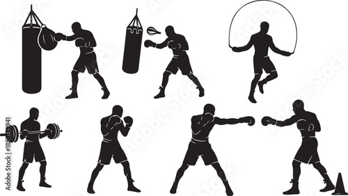 Boxing and fitness silhouette workout set